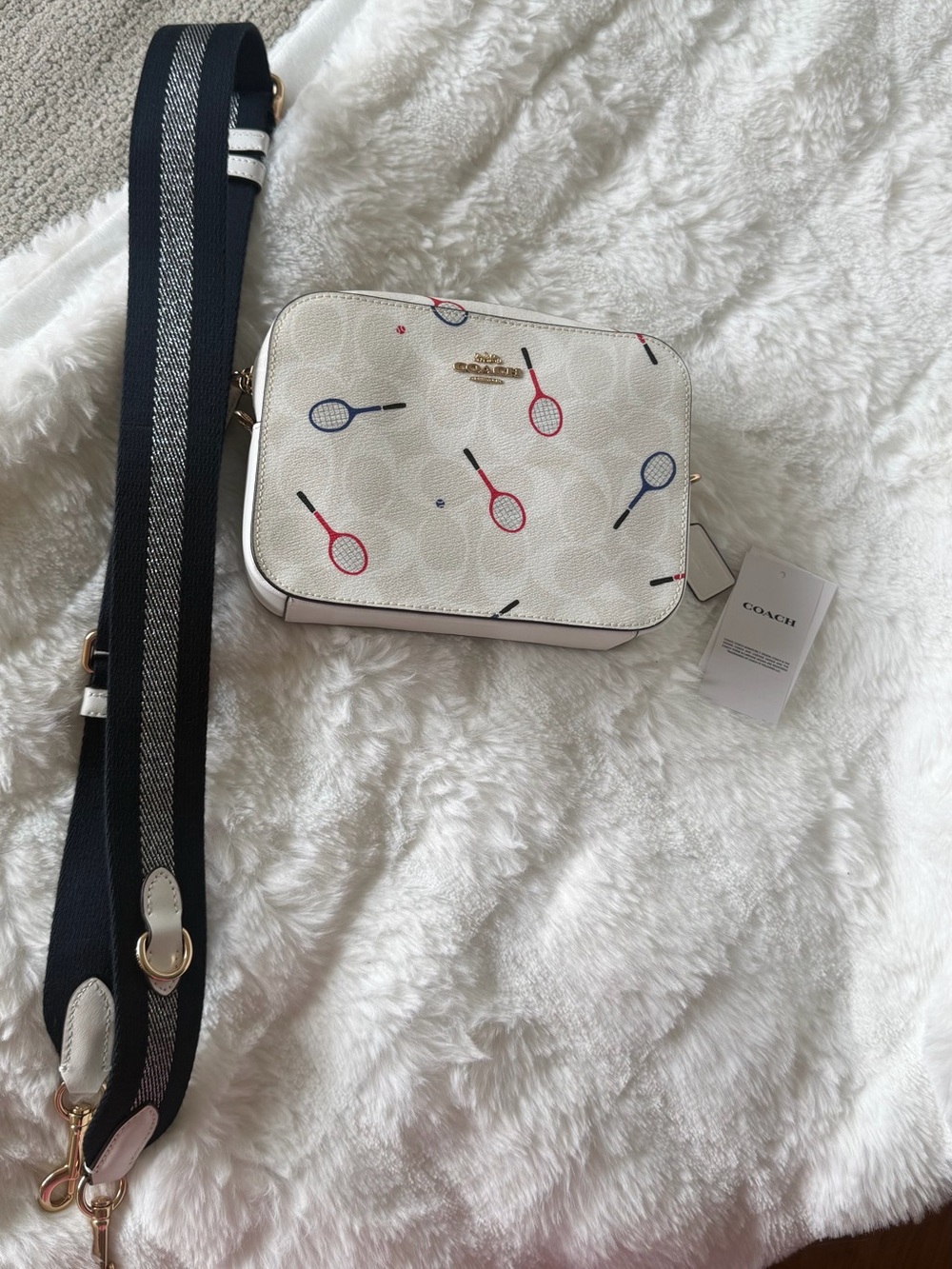NWT Coach Tennis Print Camera Crossbody Bag White